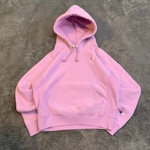 Champion Reverse Weave Hoodie Pink Small Heavyweight Fleece Sweatshirt Logo
